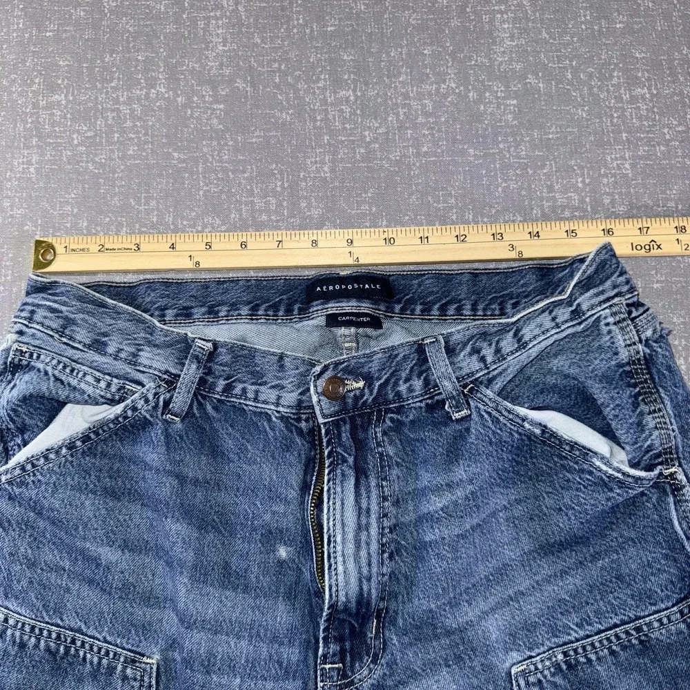 Aeropostale Carpenter Jeans Mens 35x31‎ Blue Denim Straight Leg Cargo Pockets